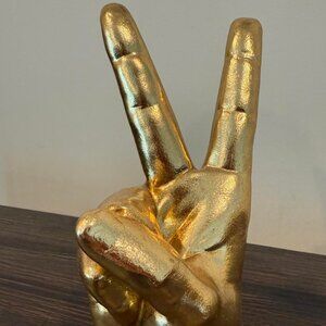 Gold Painted Peace Sign Hand Decor 6"
